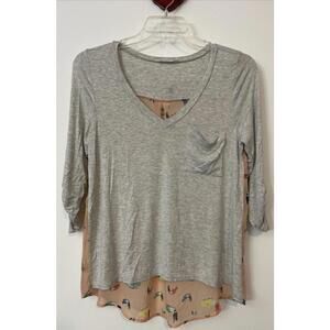 Ezra Womens Large Gray Toucan-Print Lightweight Sheer Flowy Tunic Blouse! A1952